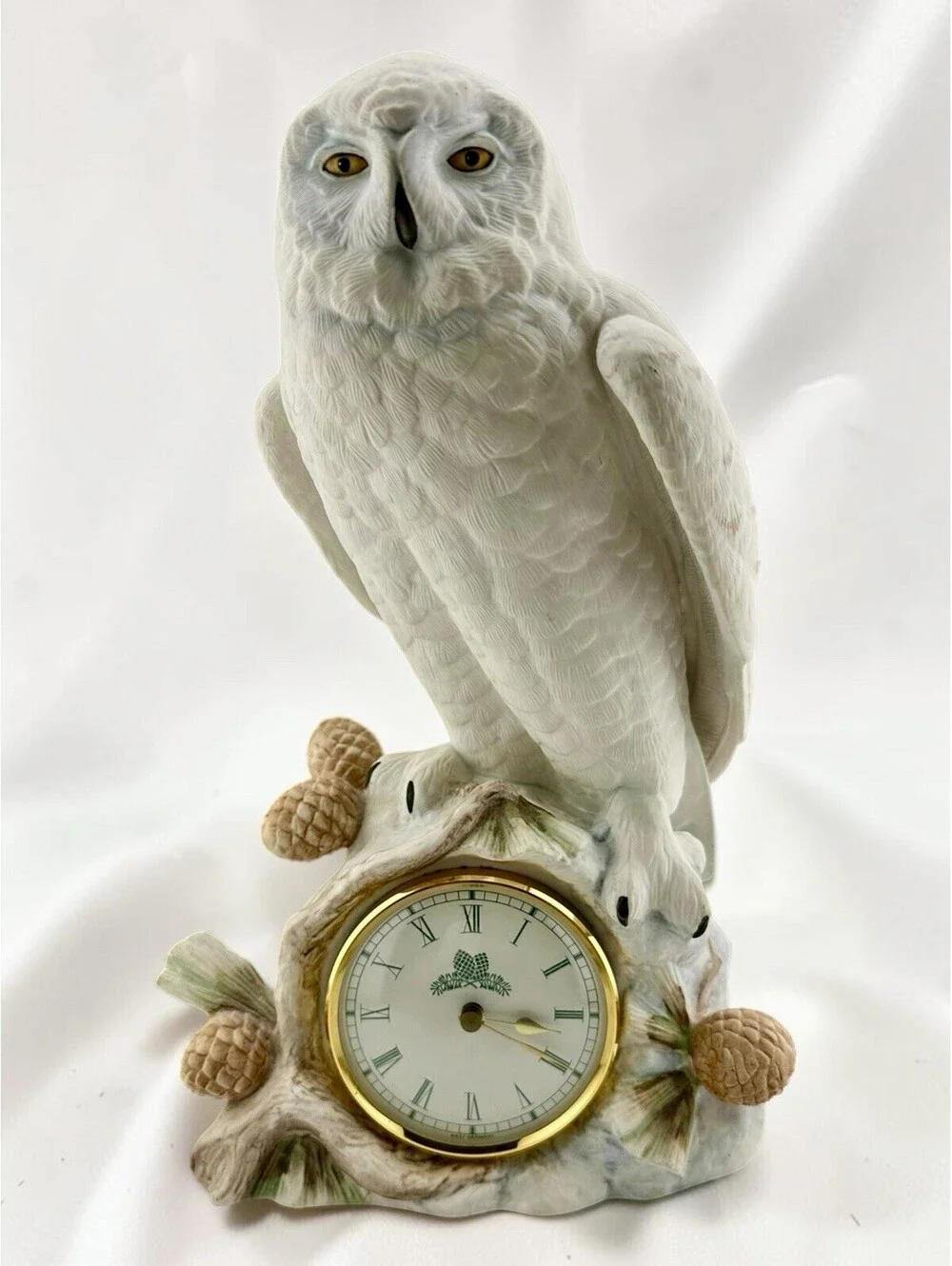 Vintage Franklin Mint Snowy Owl Porcelain Clock by Raymond Watson 1990 Rare
